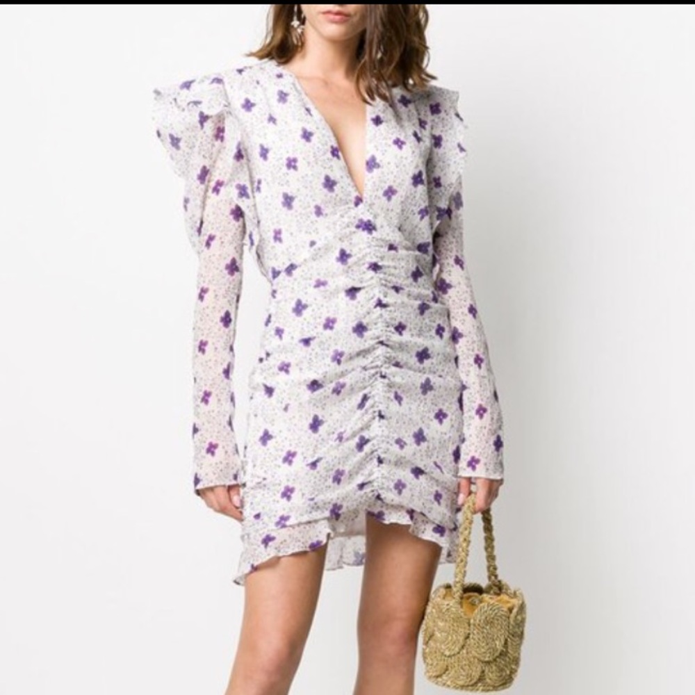 Worn Once ISABEL MARANT
White Floral-Print Ruched Crepeon Mini Dress